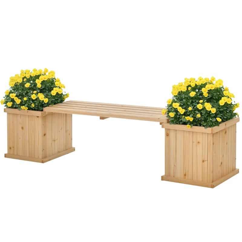 Outsunny Garden Planter with Raised Garden Bed Bench for Patio Park, 69.25" x 15" x 15.75", Natural