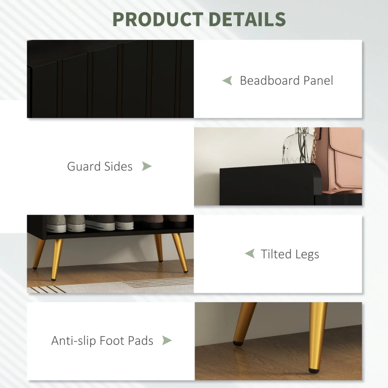 HOMCOM Entryway Shoe Storage Cabinet, Narrow Shoe Cabinet with Adjustable Shelves and Open Shelf for 15 Pairs of Shoes, Black