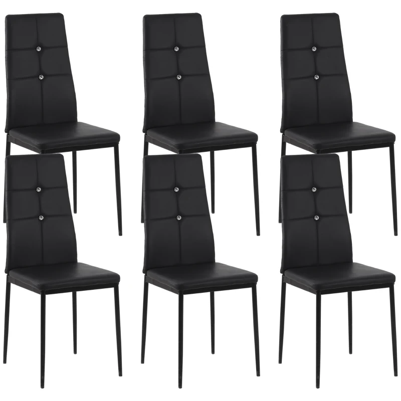 HOMCOM Set of 6 Button Tufted Back Side Chairs with Upholstered Seat, Steel Legs for Living Room, Kitchen, Bedroom, Black