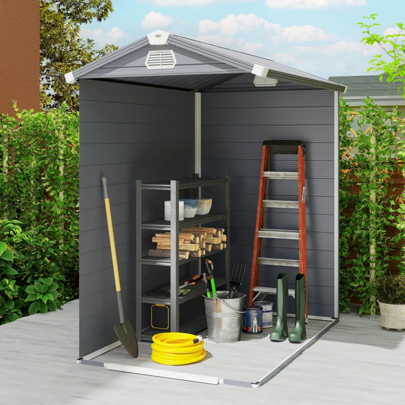 Outsunny 4.5' x 6' Garden Storage Shed with Latch Door, Vents, Sloped Roof, Light Grey