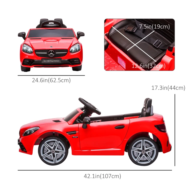 Aosom 12V Ride On Car with Parent Remote Control Two Motors Music Lights Suspension Wheels for 3-6 Years Red