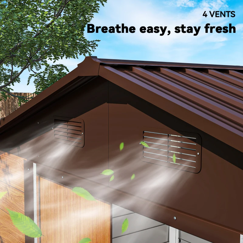 Outsunny 7.7' x 6.5' Outdoor Metal Garden Shed with Lock and Ventilation Gardening Tool Storage, Dark Brown