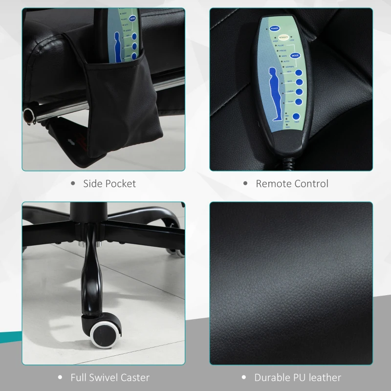 Vinsetto Reclining Office Chair with Footrest, Vibrating Massage, Adjustable Height, Perfect for Home Office, Black