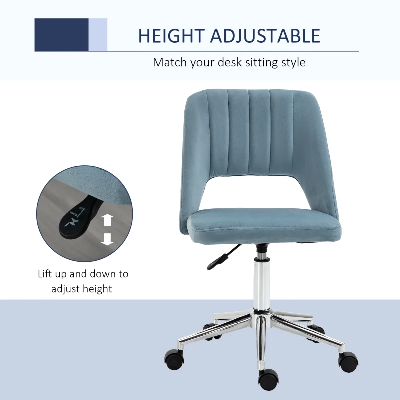 Vinsetto Mid Back Office Chair Velvet Fabric Swivel Scallop Shape Computer Desk Chair, Sky Blue
