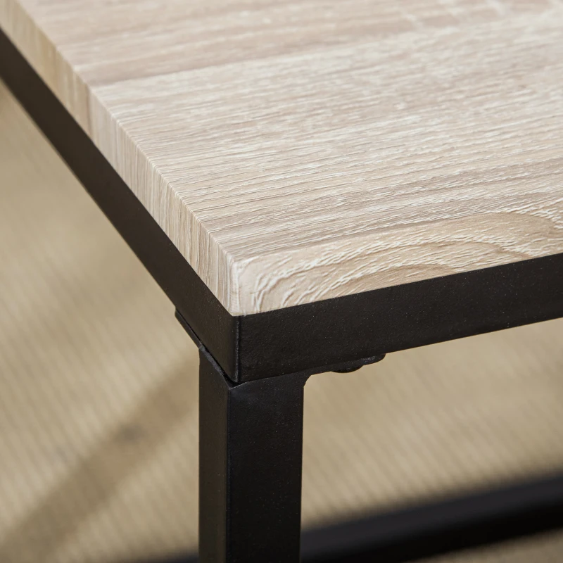 HOMCOM Nesting Coffee Table Set of 3, Modern End Tables with Black Metal Frame for Living Room Home Furniture, Natural