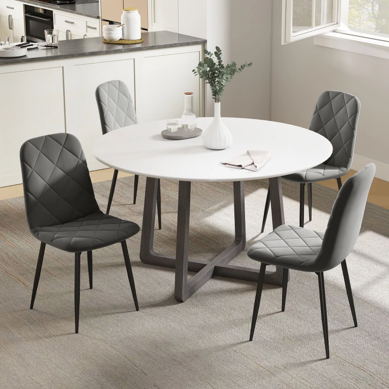 HOMCOM Dining Chairs Set of 4, Upholstered Dining Room Chairs with Steel Legs, Modern Kitchen Chair for Dining Room, Grey