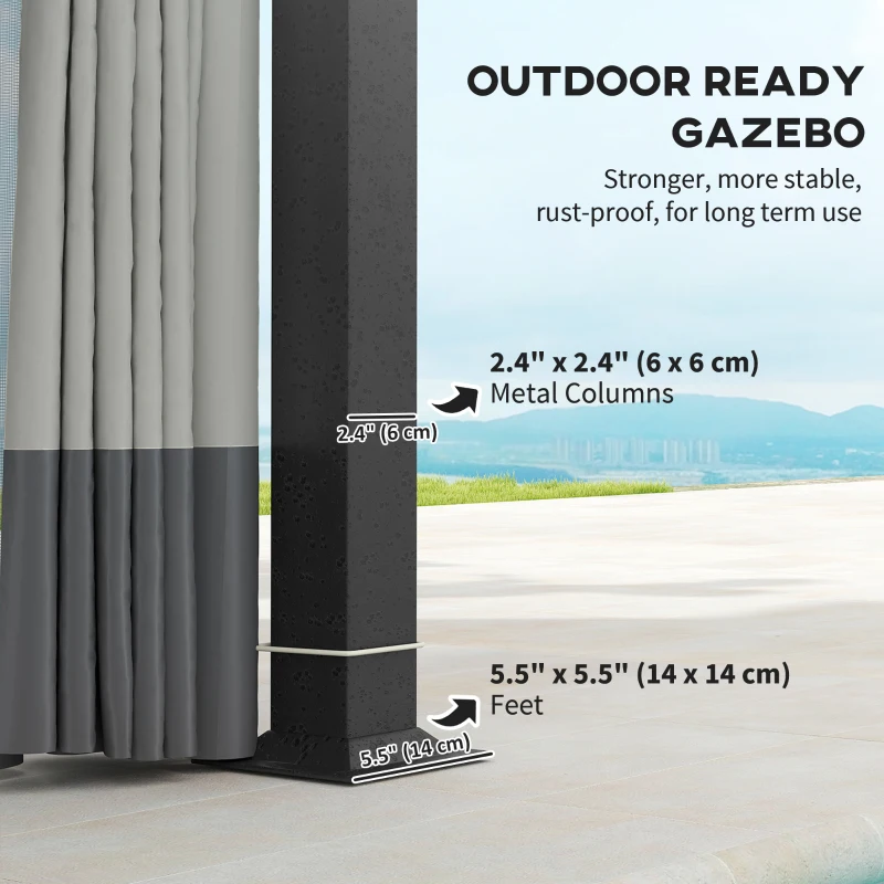 Outsunny 11' x 13' Patio Gazebo, Double Roof Outdoor Gazebo Canopy with Netting & Curtains, Galvanized Metal Frame, Light Grey