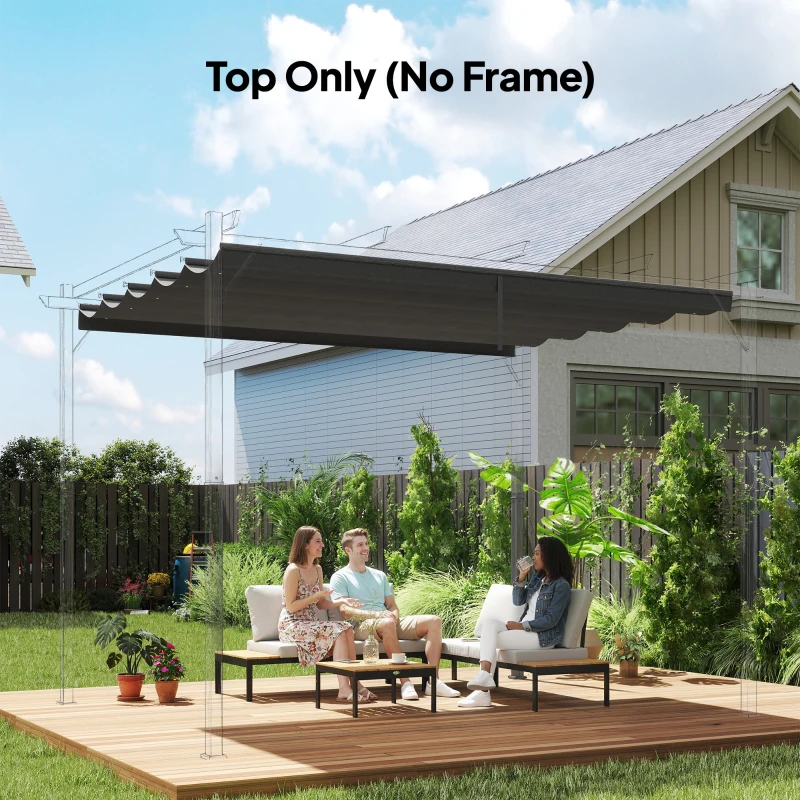 Outsunny 8.5' x 11.5' Retractable Pergola Canopy Replacement, Fit 10' x 13' Frame, Pergola Cover Replacement Top Only, Dark Grey