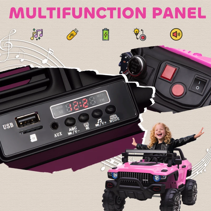 Aosom 2-Seater Kids Ride On Police Car, 12V 7AH Remote Control Police Truck Electric Car for Toddlers with LED Lights, Big Off-road Wheels, 4 Shock Absorbers, MP3, Storage, Pink