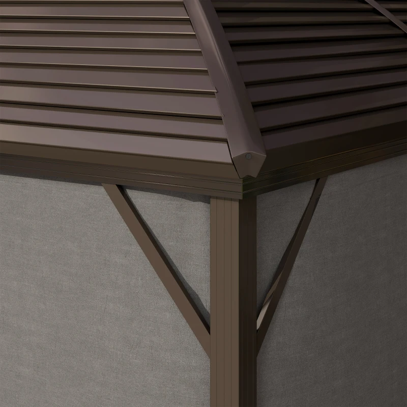 Outsunny 10' x 13' Hardtop Gazebo Aluminum Outdoor Canopy with Mesh Nettings, Curtains, Dark Grey