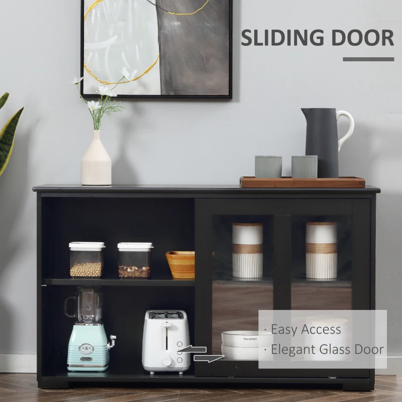 HOMCOM Modern Kitchen Sideboard, Stackable Storage Cabinet, Sliding Glass Door Console, Cupboard Serving Buffet for Kitchen & Dining Room, Black