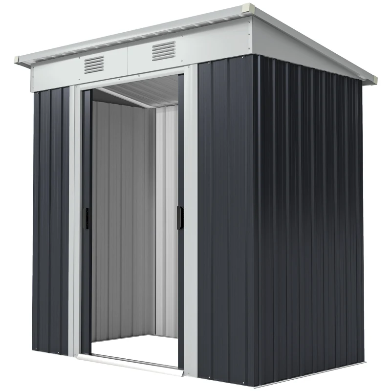 Outsunny 6' x 4' Outdoor Storage Shed, Metal Garden Tool Storage House Organizer with Lockable Sliding Doors and Vents for Backyard Patio Lawn, Charcoal Grey