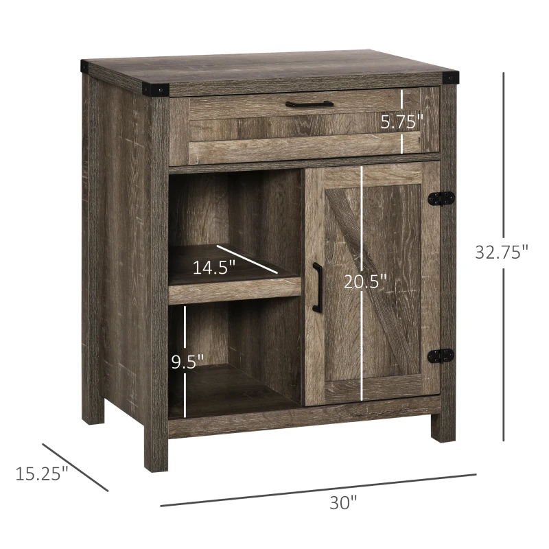 HOMCOM Rustic Barn Door Storage Cabinet Modern Farmhouse Buffet Sideboard for Kitchen & Dining Room  Dark Oak