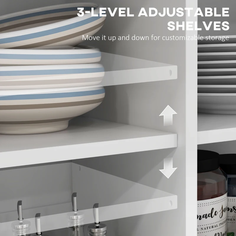 HOMCOM Rolling Kitchen Island with Drop Leaf Wood Breakfast Bar, Farmhouse Kitchen Cart with 2 Drawers, Adjustable Shelves for Dining Room (White)