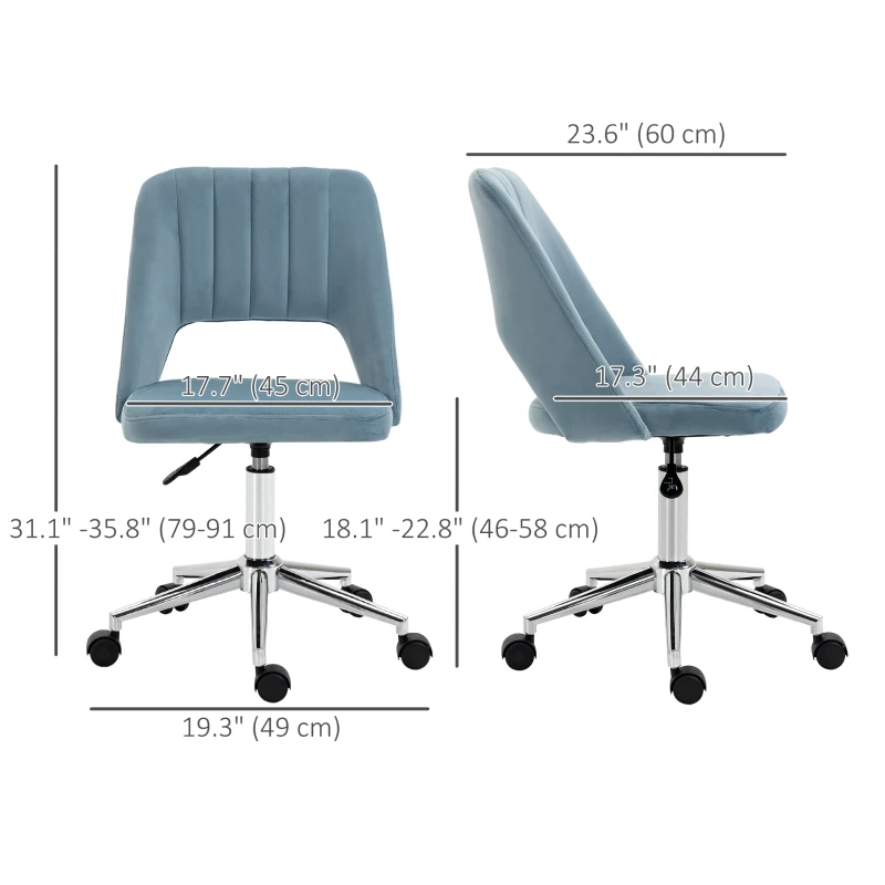 Vinsetto Mid Back Office Chair Velvet Fabric Swivel Scallop Shape Computer Desk Chair, Sky Blue