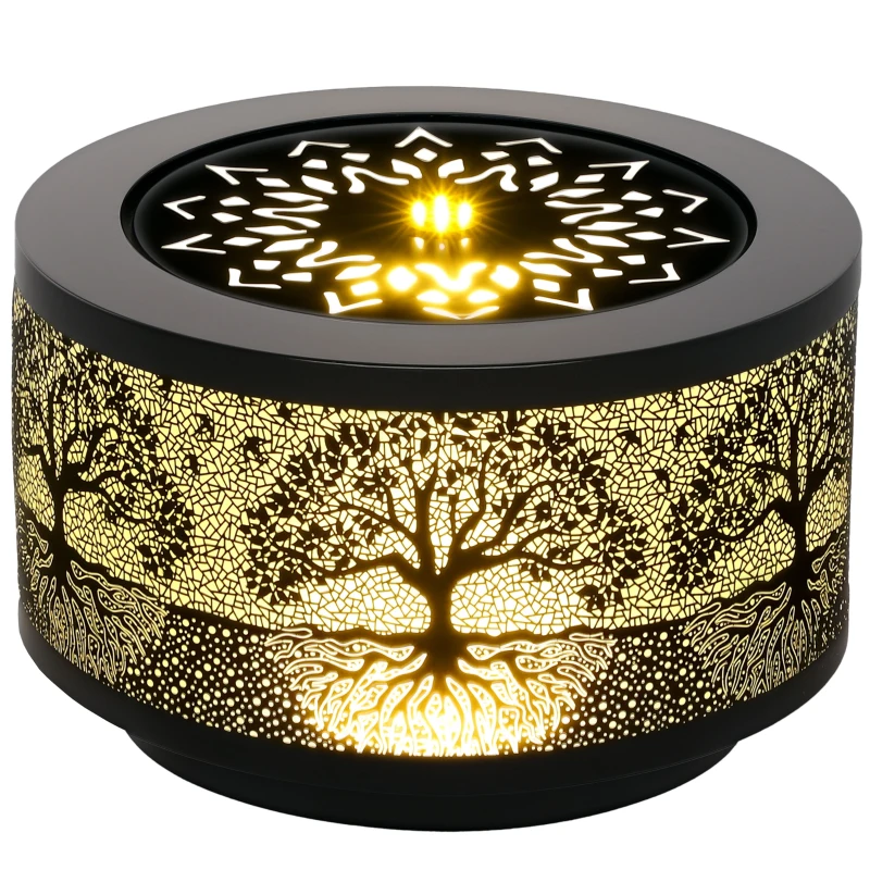 Outsunny Outdoor Water Fountain with LED Lights, 10" Tall Garden Waterfall Fountain Feature with Adjustable Flow, Black