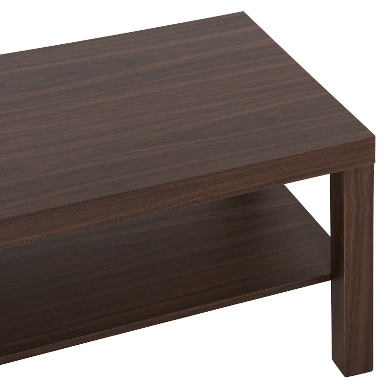 HOMCOM 2 Tier Coffee Table with Storage Shelf, Rectangular Center Table for Living Room, Home Office Furniture Walnut
