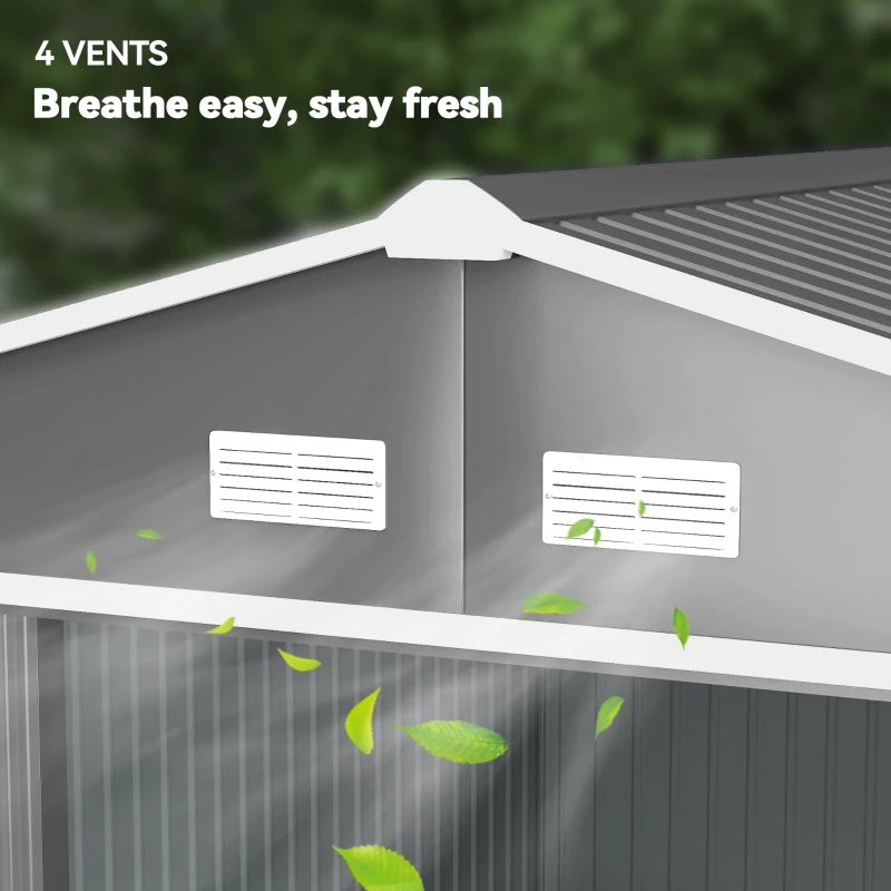 Outsunny 9' x 10.6' Garden Storage Shed w/ Foundation Kit Metal Tool Storage House w/ Double Doors Light Grey
