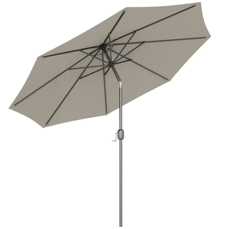 Outsunny 10' x 8' Round Market Umbrella, Patio Umbrella with Crank Handle and Tilt, Outdoor Parasol for Garden, Bench, Lawn, Light Grey
