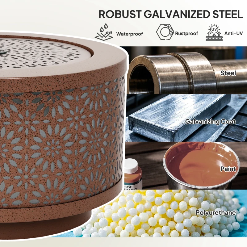 Outsunny Outdoor Water Fountain with LED Lights, 10" Tall Garden Waterfall Fountain with Adjustable Flow, Brown