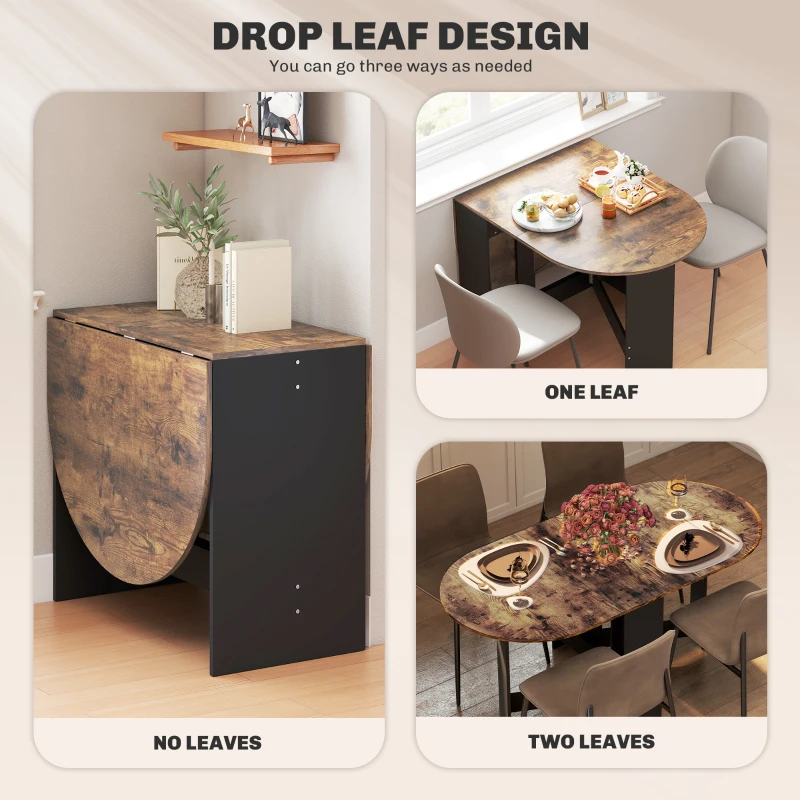 HOMCOM Oval Folding Dining Table, Space Saving Drop Leaf Kitchen Table for Dining Room, Living Room, Rustic Brown