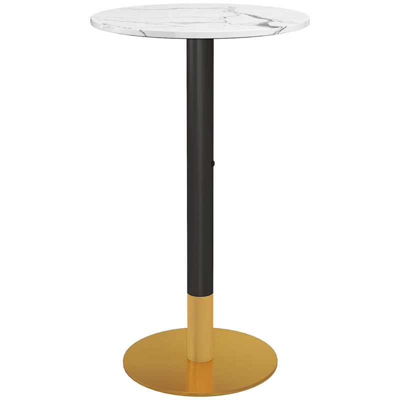 HOMCOM High Top Bar Table, Modern Round Dining Table with Faux-marbled Top and Gold Base, Bistro Table for 2 People, White