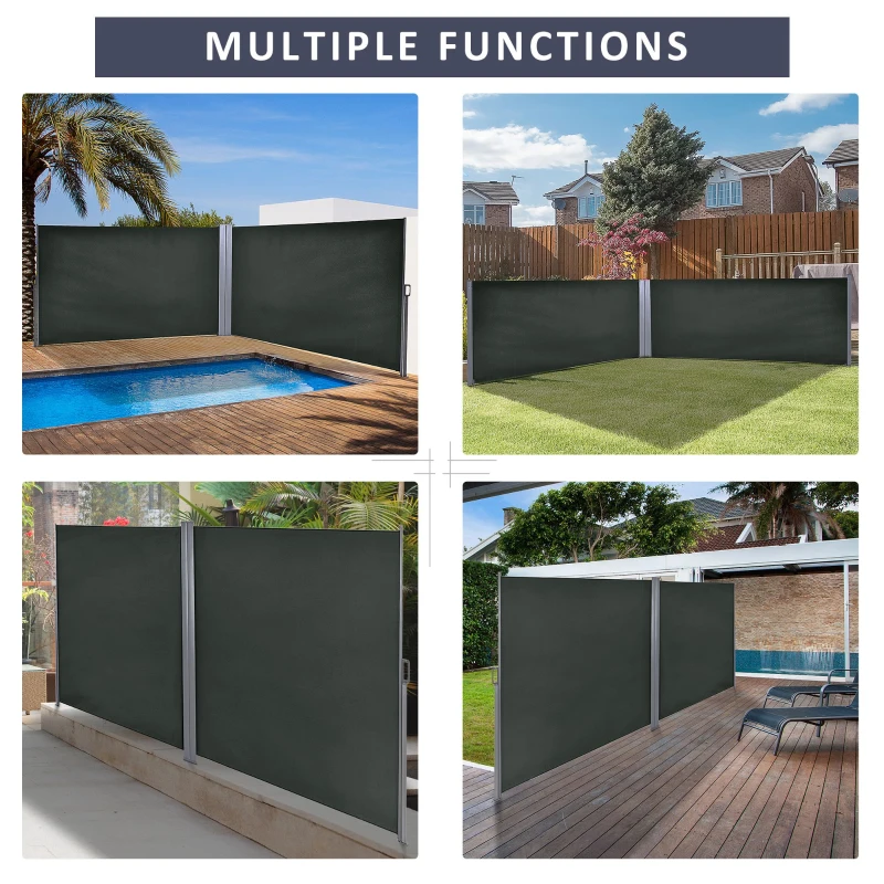 Outsunny 236" x 71" Outdoor Privacy Wall, Double Retractable Side Awning, Patio Screen for Garden, Balcony, Grey