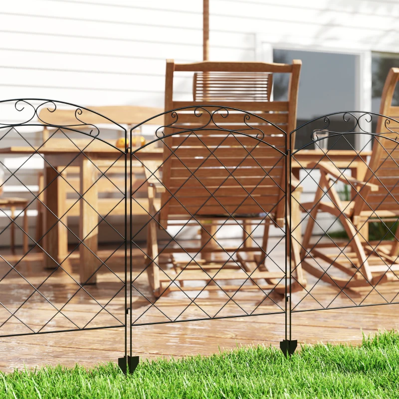 Outsunny 4 Pack Garden Fencing for Yard, Decorative Fence Panels as Animal Barrier and Flower Edging, Circle, Black