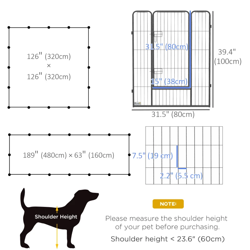 PawHut 16 Panel 39" Height Heavy Duty Dog Playpen for Small Medium Large Dogs, Grey