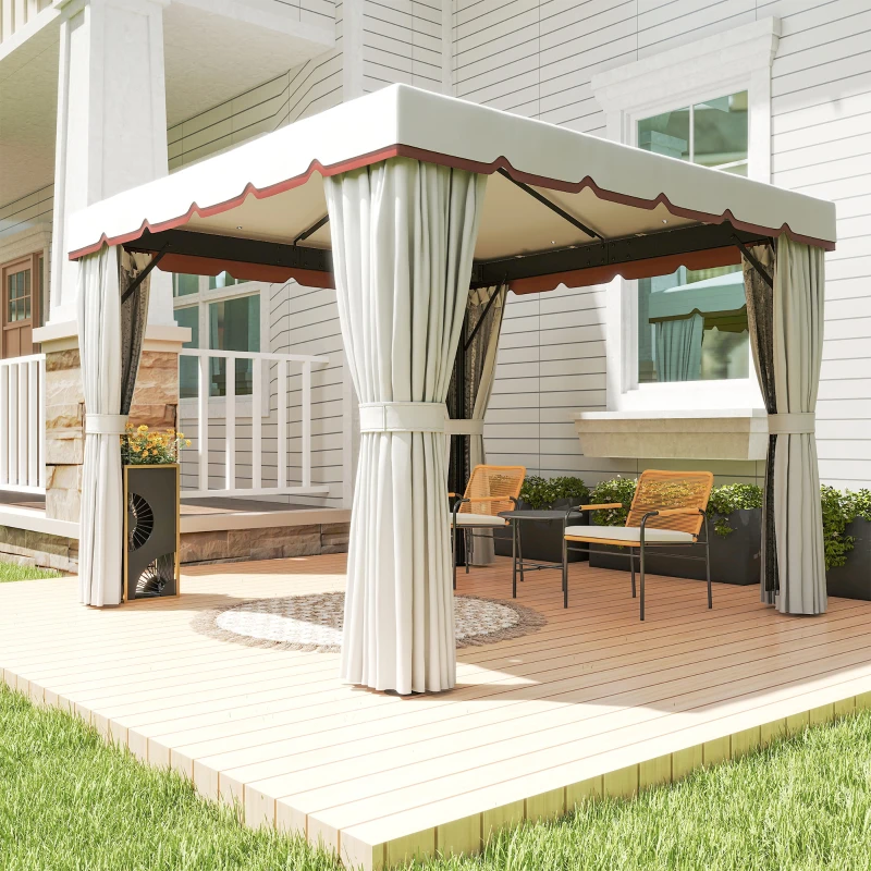 Outsunny 10' x 10' Outdoor Patio Gazebo Double Soft-top Garden Shelter Tent with Curtains, & Mesh Screen Drapes, Cream White