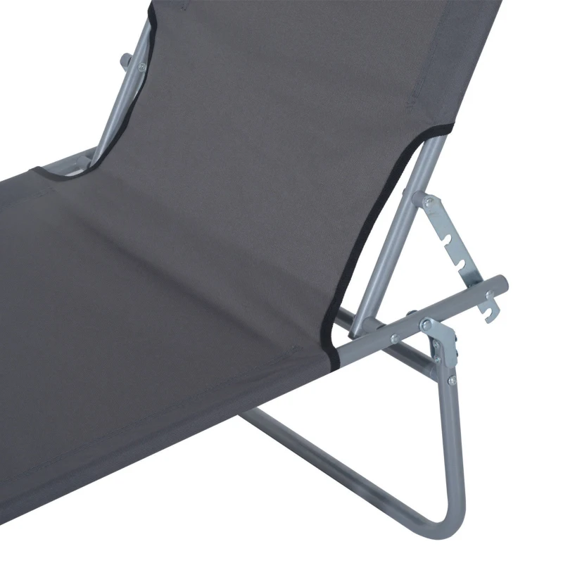 Outsunny Outdoor Lounge Chair, Adjustable Folding Chaise Lounge,  Tanning Chair with Sun Shade for Beach, Camping, Hiking, Backyard, Grey
