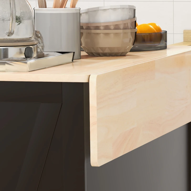 HOMCOM Kitchen Island with Drop Leaf, Rolling Kitchen Cart with 2 Drawers, Adjustable Shelves and Wood Countertop, Black