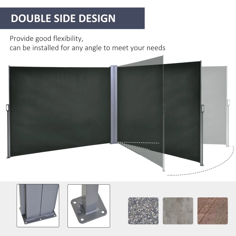 Outsunny 236" x 71" Outdoor Privacy Wall, Double Retractable Side Awning, Patio Screen for Garden, Balcony, Grey