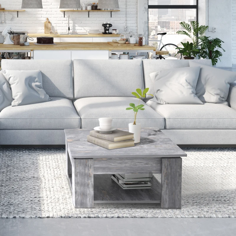 HOMCOM Modern Coffee Table with Storage Shelf, Square  Cocktail Table, Center Table for Living Room, Grey