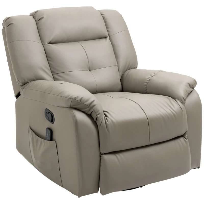 HOMCOM 8-Point Vibration Massage Recliner Chair for Living Room, PU Leather 360° Swivel Manual Reclining Sofa Rocking Chair with Remote Control, Side Pockets, Grey
