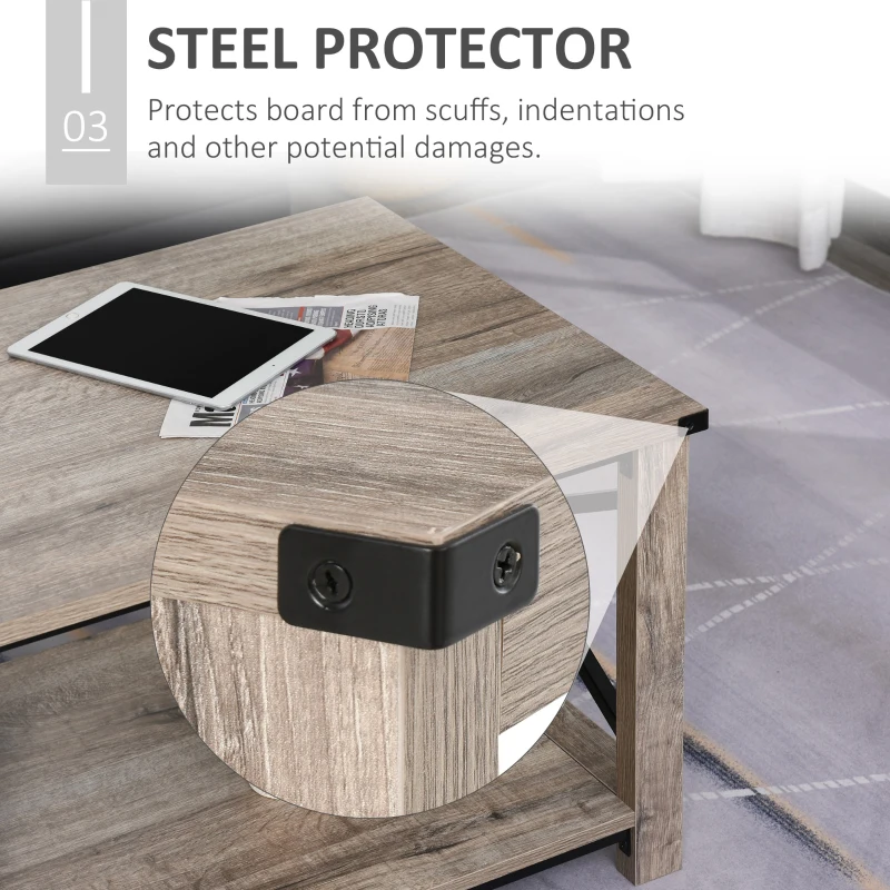 HOMCOM Industrial Coffee Table, Cocktail Table with Bottom Storage Shelf, Metal X-Bar for Living Room Bedroom