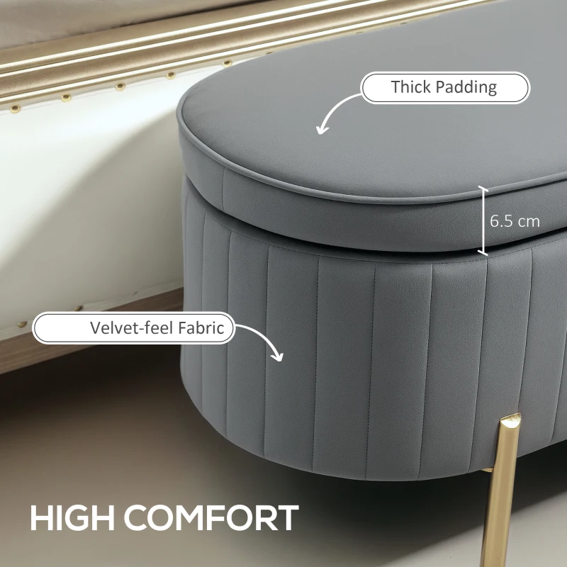 HOMCOM Upholstered Bedroom Bench, Channel Tufted Ottoman Bench with Thick Padding and Metal Legs, Grey