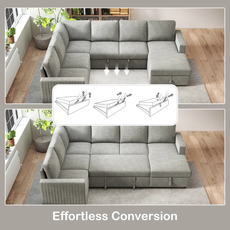 HOMCOM Pull Out Sofa Bed, Sleeper Sofa Couch with Hidden Storage, Chaise Lounge, Velvet Upholstery, U-Shaped Futon Couch