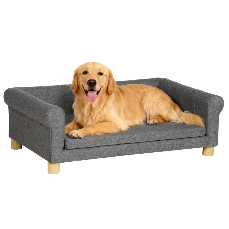 PawHut Medium to Large Dog Couch Bed, Pet Sofa with Removable Seat Cushion and Elevated Base, Dark Gray