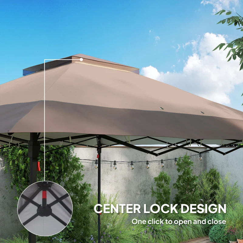Outsunny 12' x 12' Foldable Pop-up Party Tent Instant Canopy Sun Shade Gazebo Shelter Steel Frame Oxford w/ Roller Bag, Brown