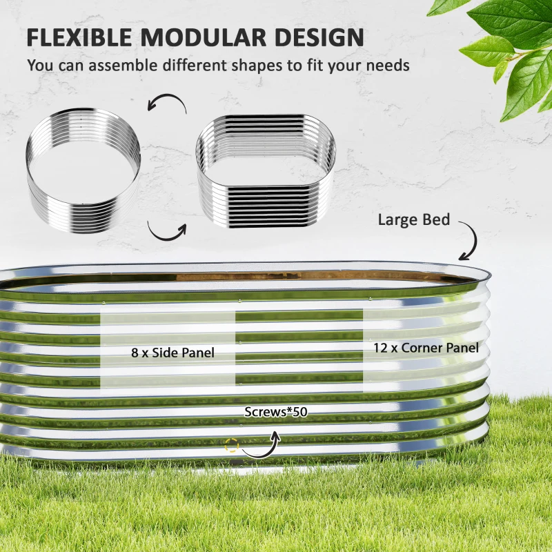 Outsunny 5 x 2.5 x 2ft Galvanized Raised Garden Bed, Easy DIY Oval Planter Box with Safety Edging and Gloves, Silver