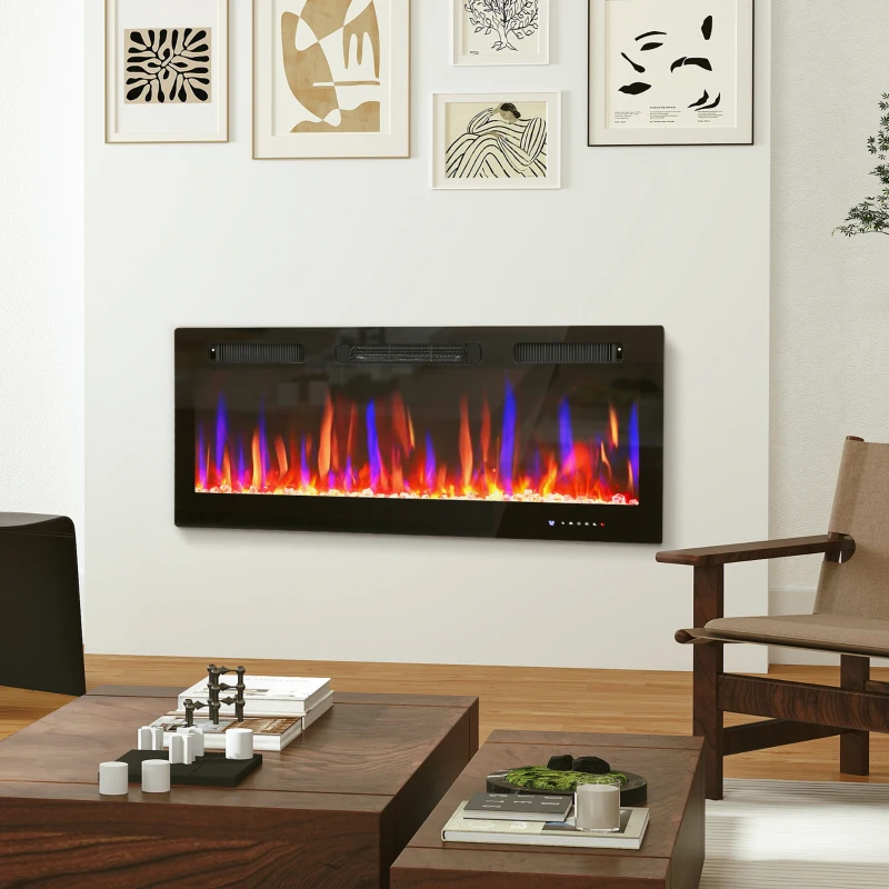 HOMCOM 42" Thin Electric Fireplace, Freestanding, Wall Mounted Fireplace Heater with Eco Mode, Auto Switch, Remote, 1500W
