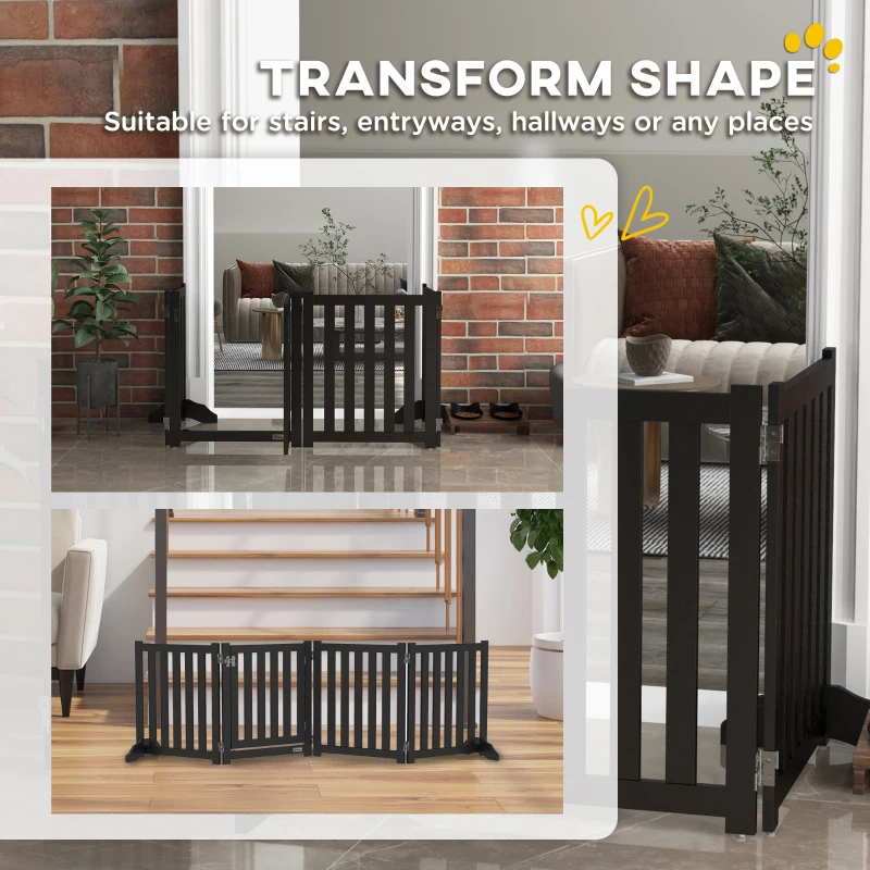 PawHut Foldable Dog Gate with Door, 4 Panels Fressstanding Pet Gate, Black