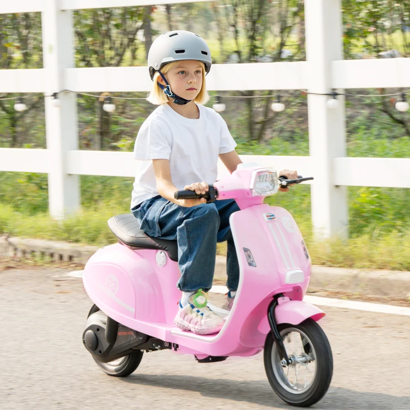 Qaba 24V Kids Motorcycle with 3-Speed, Electric Motorcycle with Rear Suspension and LED Lights for 8-12 Years Old, Pink