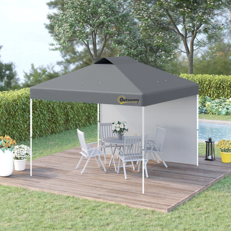 Outsunny 10' x 10' Pop Up Canopy Tent with Adjustable Height, 1 Sidewall, and Wheeled Carry Bag for Outdoor, Garden, Patio, Grey
