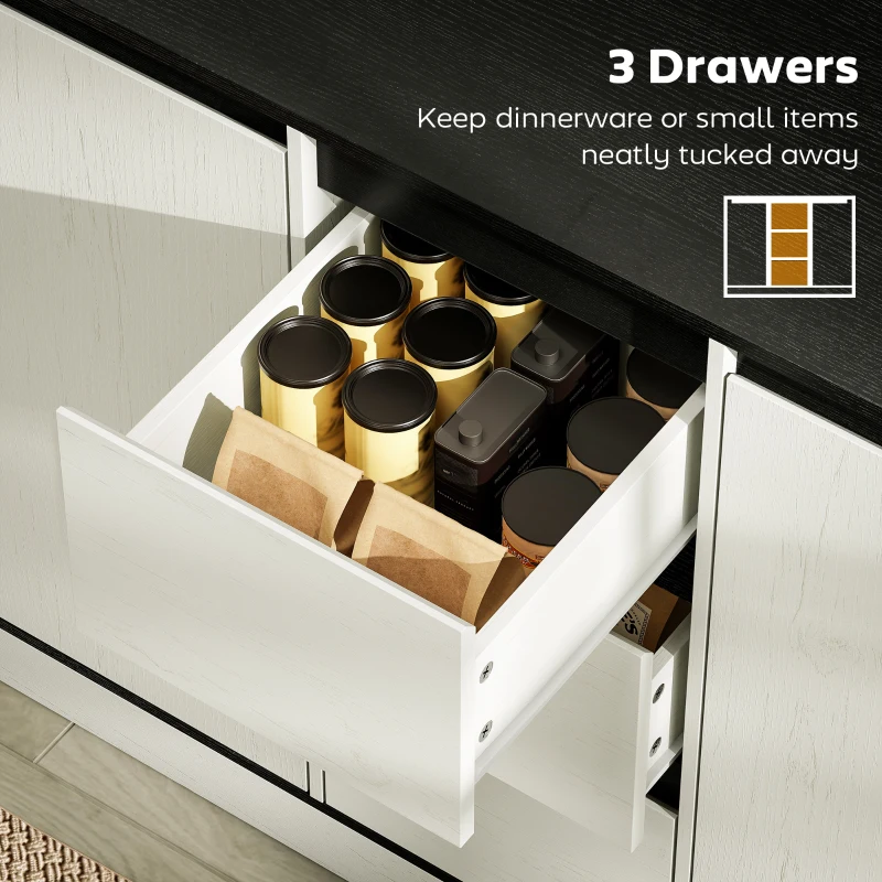 HOMCOM Buffet Cabinet with Soft-Close Hinges, Modern Sideboard with 3 Drawers and 2 Adjustable Shelves, White Wood Grain