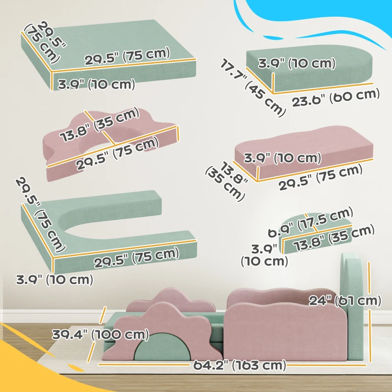 Qaba 12-Piece Climbing Toys for Toddlers with Ball Pit (Balls not Included), Indoor Climb and Crawl Activity Play Set, Green