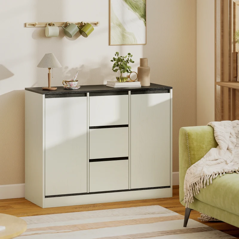 HOMCOM Buffet Cabinet with Soft-Close Hinges, Modern Sideboard with 3 Drawers and 2 Adjustable Shelves, White Wood Grain