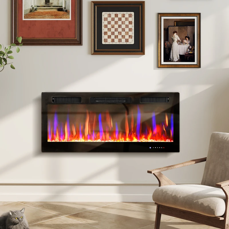 HOMCOM 42" Thin Electric Fireplace, Freestanding, Wall Mounted Fireplace Heater with Eco Mode, Auto Switch, Remote, 1500W