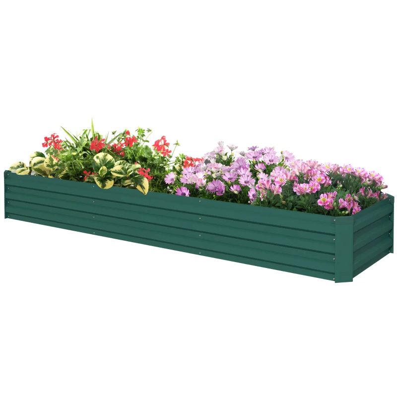 Outsunny 8'x2'x1' Galvanized Raised Bed, Large Elevated Planter Box for Growing Flowers, Herbs and Vegetables, Green